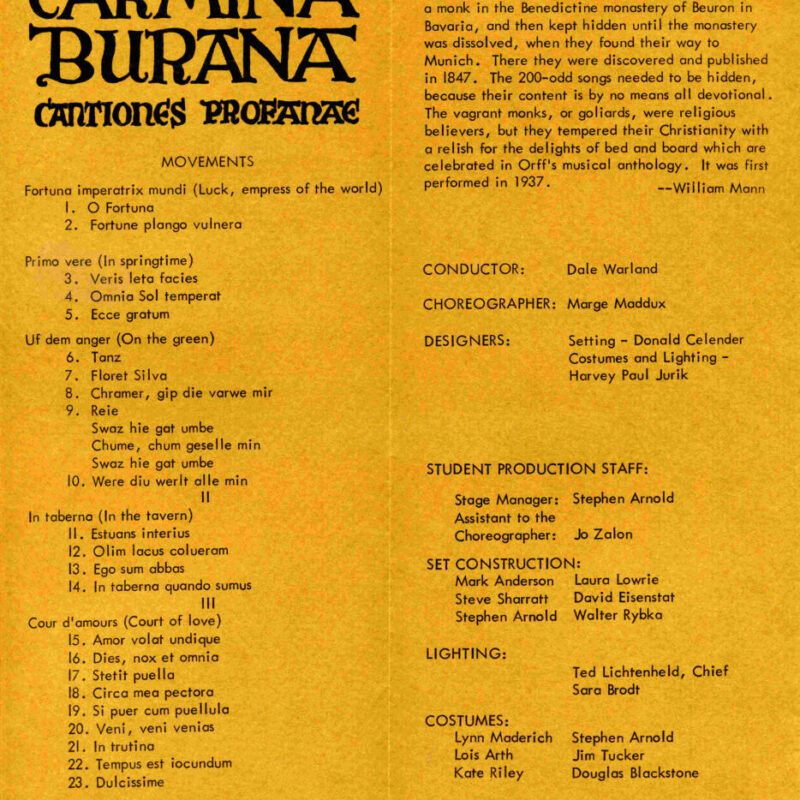 Carmina Burana 1969-1970 program
